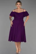 Purple Midi Chiffon Plus Size Evening Dress ABK1475