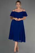 Sax Blue Midi Chiffon Plus Size Evening Dress ABK1475