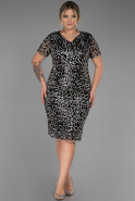 Midi Black Laced Plus Size Evening Dress ABK1814