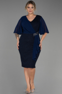 Midi Navy Blue Plus Size Evening Dress ABK1826