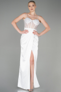 Long White Satin Evening Dress ABU3312
