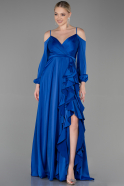 Long Sax Blue Satin Evening Dress ABU2339