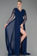 Long Navy Blue Satin Evening Dress ABU3314