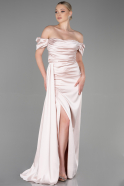Nude Long Satin Engagement Dress ABU1606