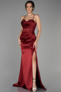 Long Burgundy Satin Mermaid Prom Dress ABU3323