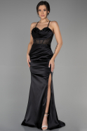 Long Black Satin Mermaid Prom Dress ABU3323