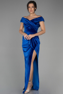Robe de Soirée Longue Velours Bleu Saxe ABU3330