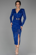 Sax Blue Midi Scaly Invitation Dress ABK1808