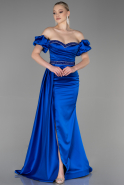 Long Sax Blue Satin Evening Dress ABU3331