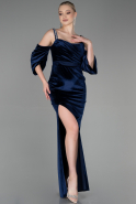 Long Navy Blue Velvet Evening Dress ABU3335
