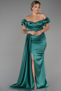 Long Emerald Green Satin Plus Size Evening Dress ABU3332