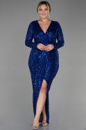 Long Sax Blue Scaly Plus Size Evening Dress ABU3340