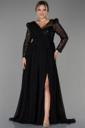 Long Black Chiffon Plus Size Evening Dress ABU3186