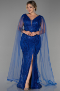 Long Sax Blue Plus Size Evening Dress ABU3286