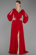 Robe de Soirée Longue Mousseline Rouge ABU1702