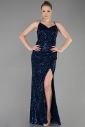 Long Navy Blue Scaly Prom Gown ABU3346