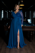 Sax Blue Long Chiffon Plus Size Evening Dress ABU3186