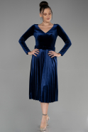 Midi Navy Blue Velvet Invitation Dress ABK1870