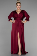 Long Cherry Colored Satin Plus Size Evening Dress ABU3367