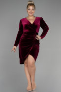 Midi Burgundy Velvet Velvet Oversized Evening Dress ABK1875