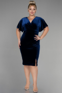 Midi Navy Blue Velvet Velvet Oversized Evening Dress ABK1876