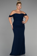 Long Navy Blue Chiffon Plus Size Evening Dress ABU3353