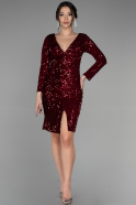 Short Burgundy Sequined Velvet Invitation Dress ABK1158