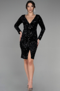 Short Black Sequined Velvet Invitation Dress ABK1158