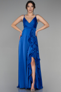 Long Sax Blue Satin Evening Dress ABU2722