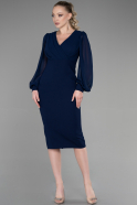 Midi Navy Blue Chiffon Night Dress ABK1884