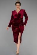 Midi Burgundy Velvet Velvet Oversized Evening Dress ABK1897