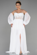 White Long Chiffon Plus Size Evening Dress ABU3898