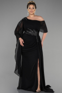 Long Black Chiffon Plus Size Evening Dress ABU3434