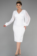 Midi White Chiffon Plus Size Evening Dress ABK1885