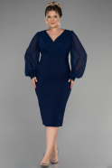 Midi Navy Blue Chiffon Plus Size Evening Dress ABK1885