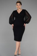 Midi Black Chiffon Plus Size Evening Dress ABK1885