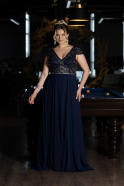 Long Navy Blue Chiffon Plus Size Evening Dress ABU3441