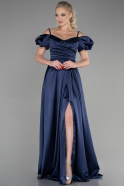 Long Navy Blue Satin Evening Dress ABU3457