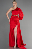 Red Long Satin Prom Gown ABU2625
