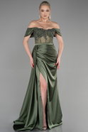 Long Olive Drab Satin Evening Dress ABU3454