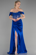 Long Sax Blue Satin Evening Dress ABU3454