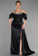 Long Black Satin Plus Size Evening Dress ABU3469