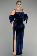 Long Navy Blue Velvet Plus Size Evening Dress ABU3336