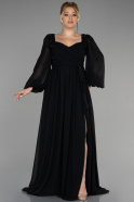 Black Long Chiffon Plus Size Evening Dress ABU3244