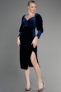 Midi Navy Blue Velvet Invitation Dress ABK1921