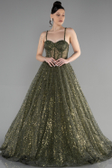 Long Olive Drab Haute Couture Dress ABU3556