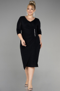 Black Capri Sleeve Midi Plus Size Evening Dress ABK1950