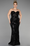 Long Black Scaly Plus Size Engagement Dress ABU3552