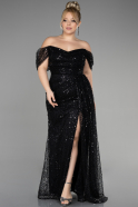 Long Black Scaly Plus Size Engagement Dress ABU3579