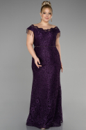 Purple Long Laced Plus Size Evening Dress ABU3435